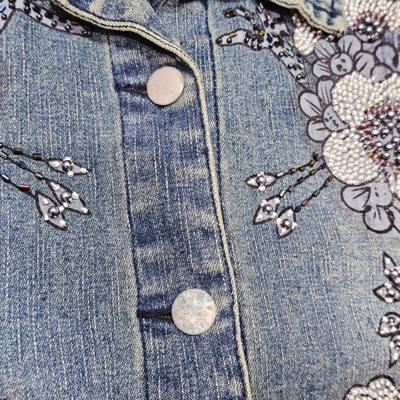 Urbantribe Denim Jacket Women S Blue Beaded Floral Embroidered Boho Y2K Festival - Picture 6 of 8